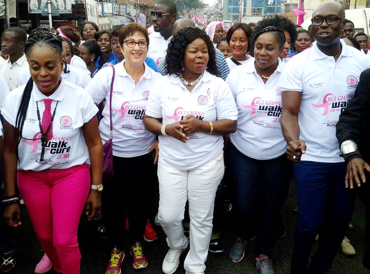 Dr Mrs Beatrice Wiafe Addai (middle) leading the awareness walk.